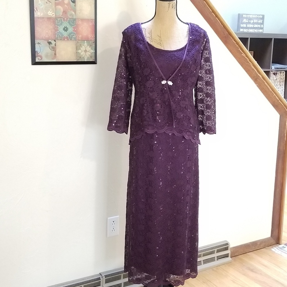 3/4 sleeve lace chiffon jacket sequin dress